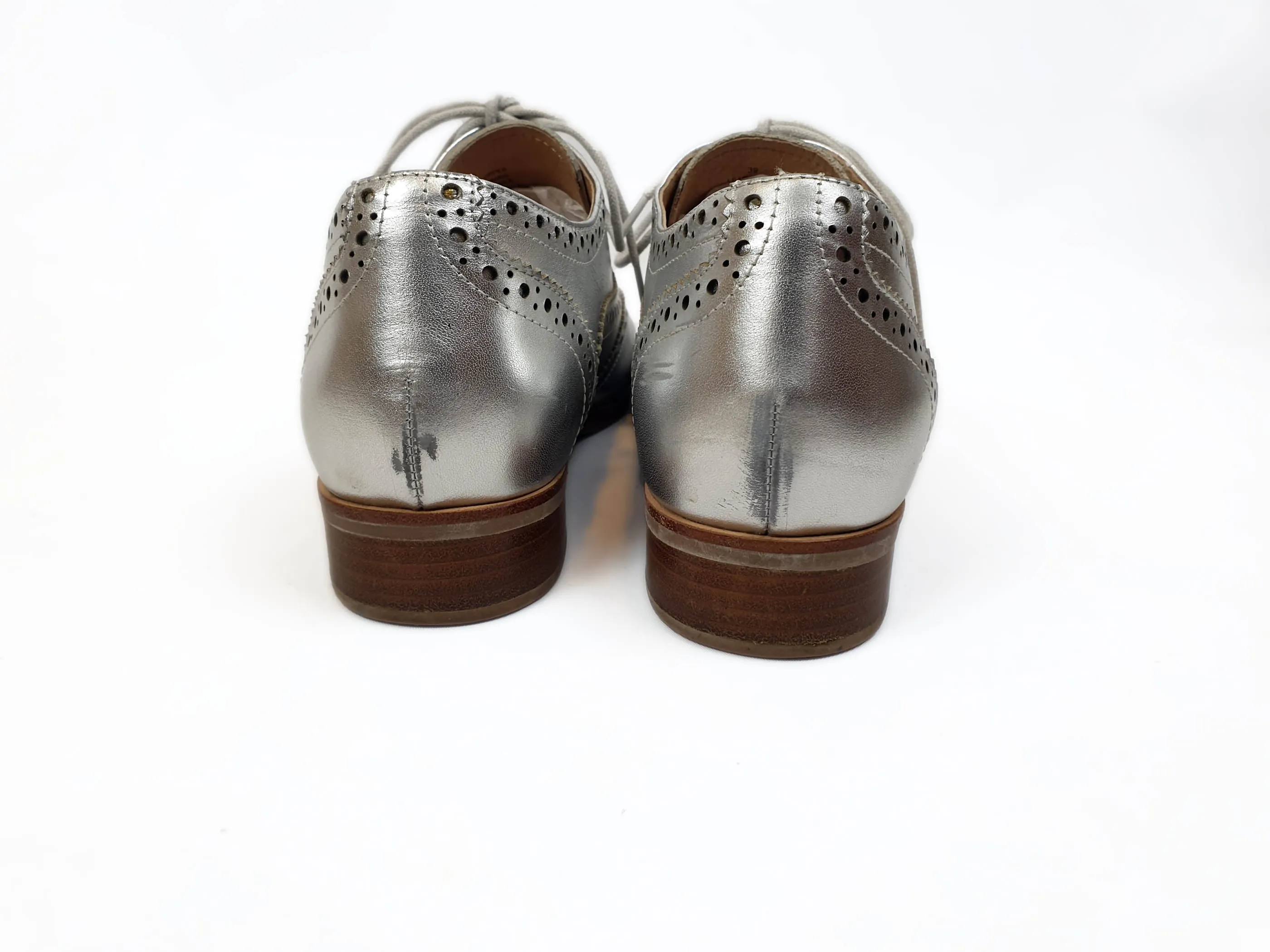 Bared silver brogue style laceups size 39
