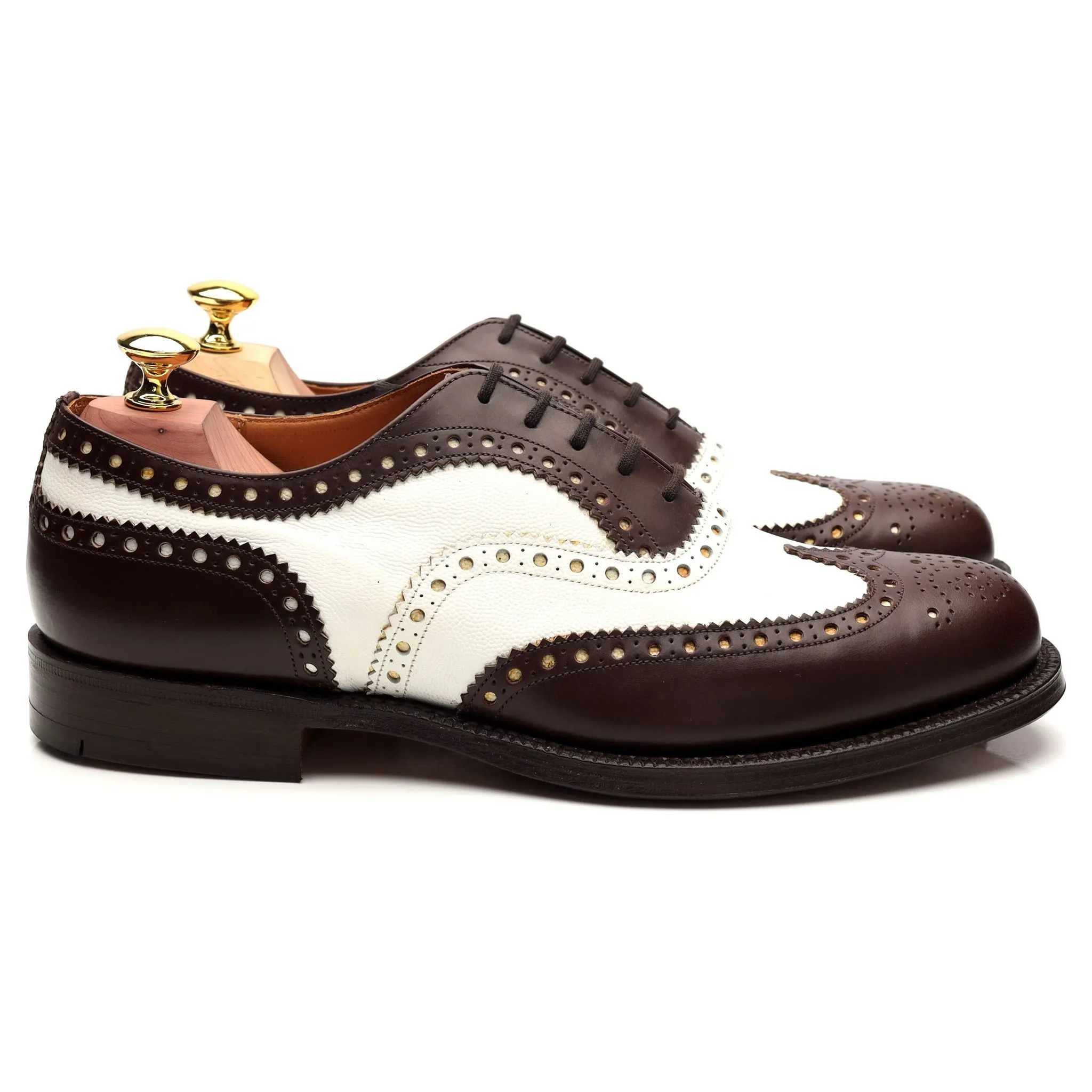 'Basildon' Brown / White Leather Spectator Brogue UK 7.5 F