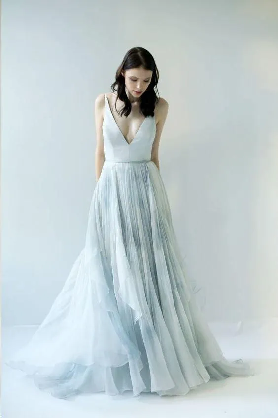 Beautiful Prom Dresses Spaghetti Straps Sexy Short Train Long Prom Dress PM249