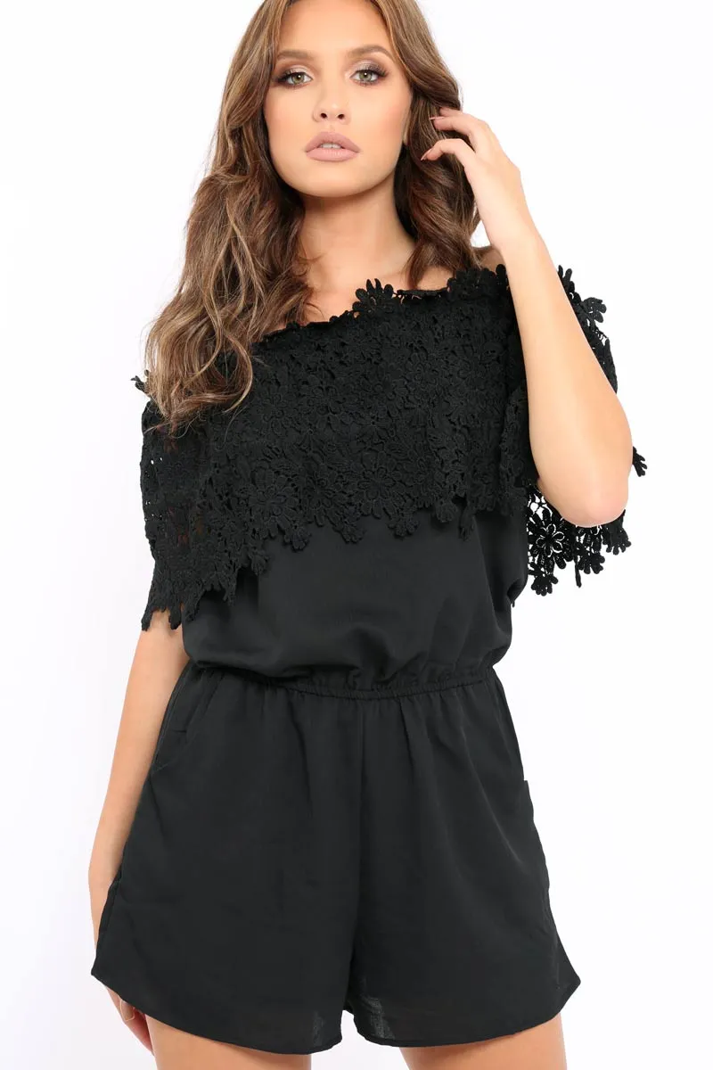 Black Crochet Playsuit - Bec