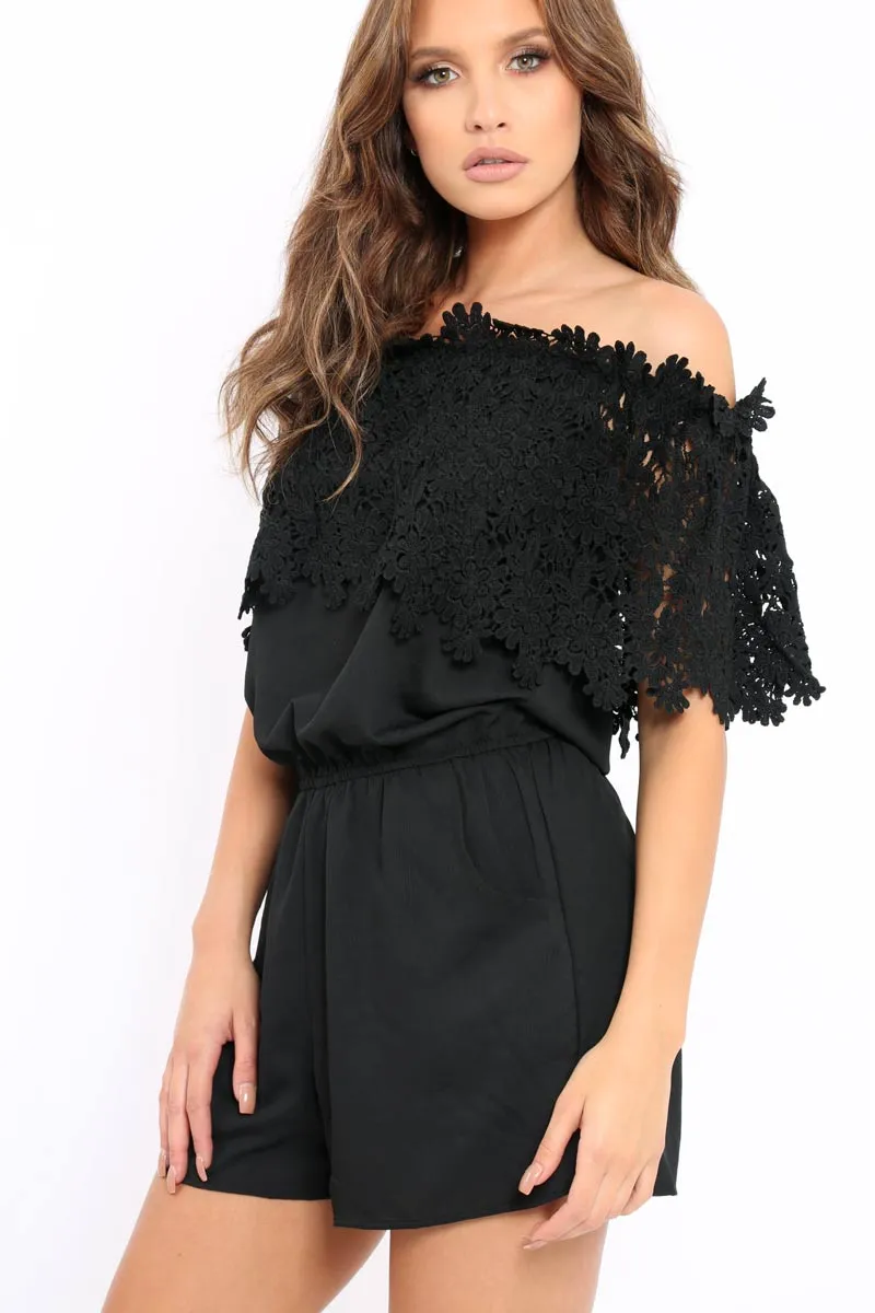 Black Crochet Playsuit - Bec