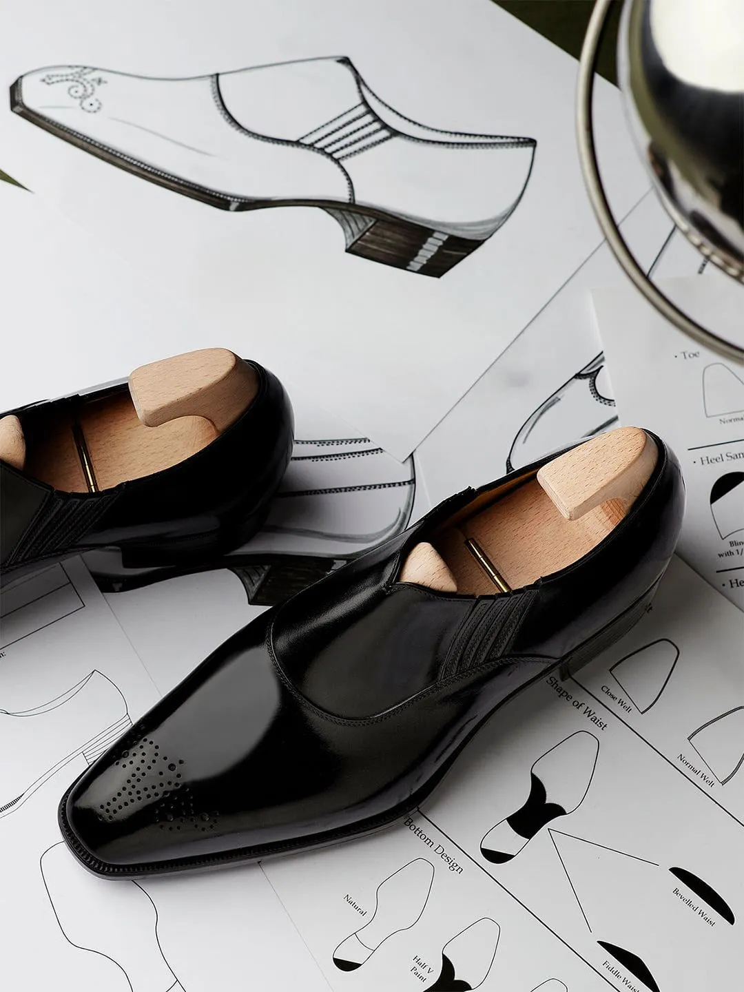 Black Leather Midara Slip On Elasticated Loafers With Brogue - Formal Shoes