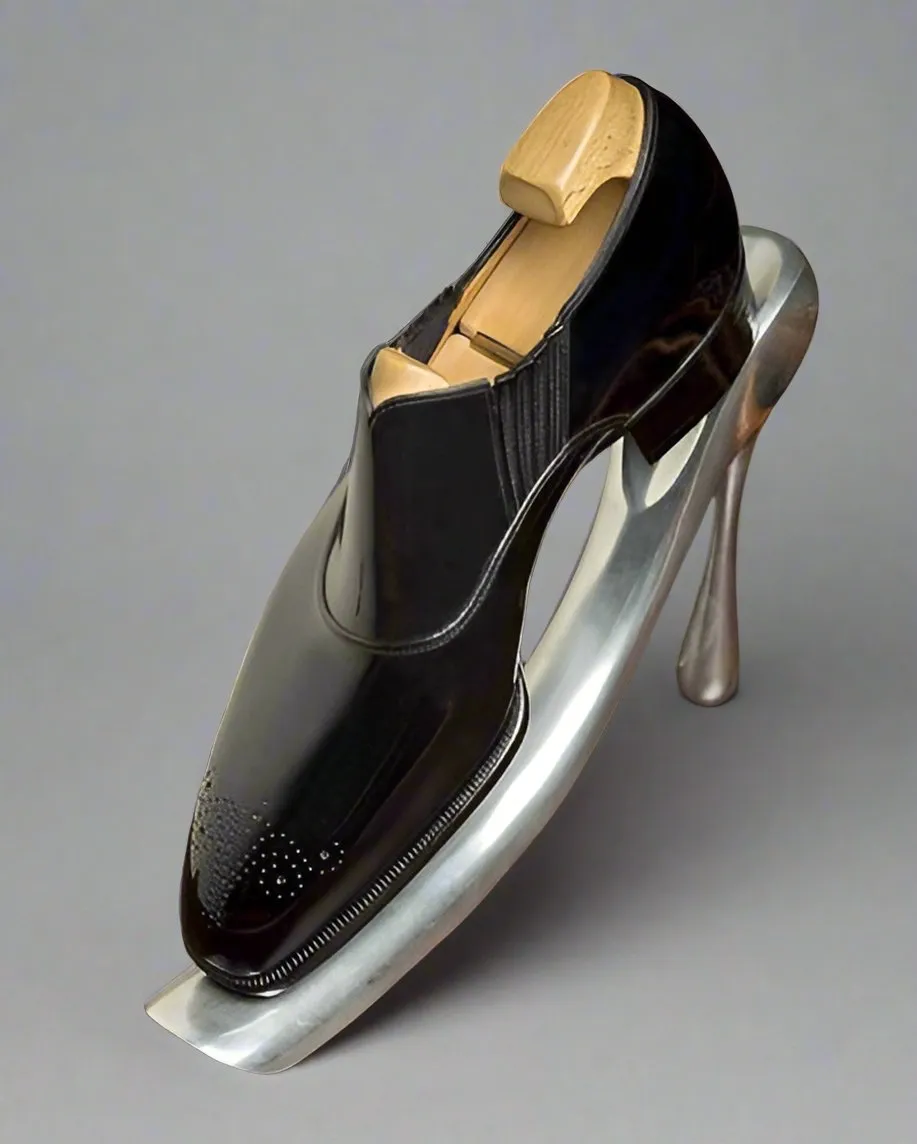 Black Leather Midara Slip On Elasticated Loafers With Brogue - Formal Shoes