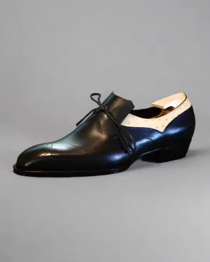 Black Leather Midara Slip On  Loafers With Brogue And Ostriched Leather - Formal Shoes