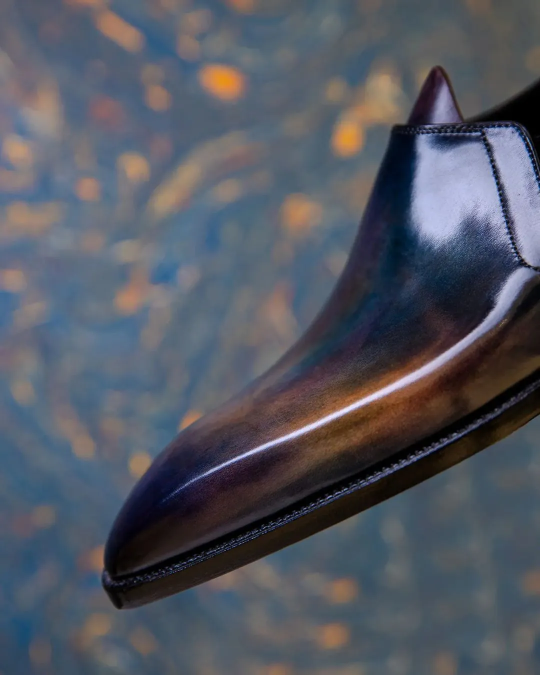Blue Leather Isolde Brogue Patina Finish Slip On Loafers Oxfords - Formal Shoes