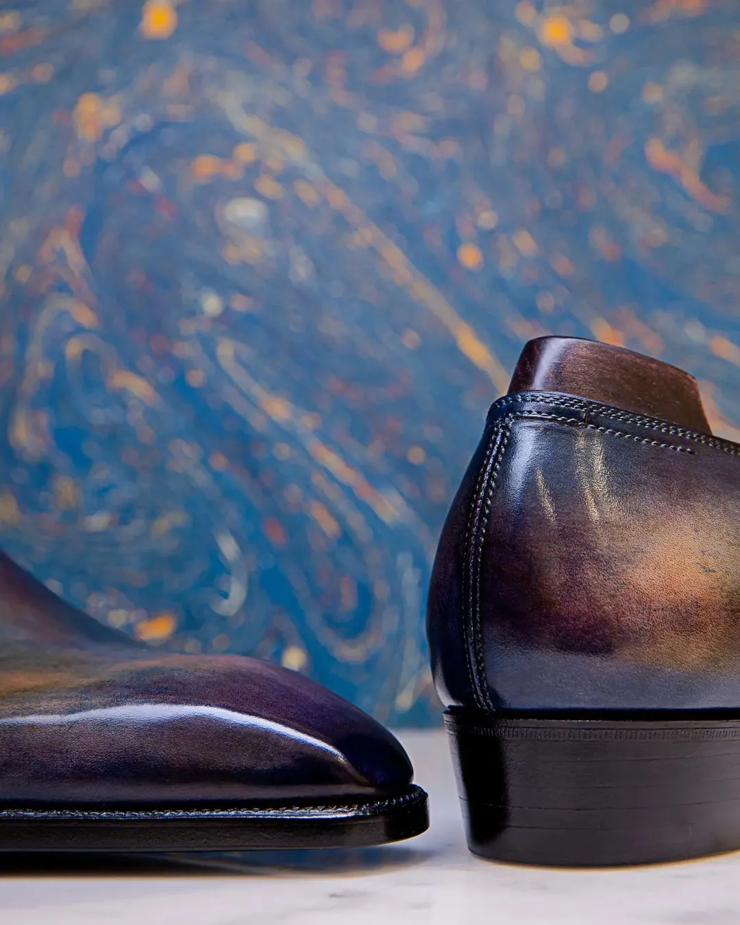 Blue Leather Isolde Brogue Patina Finish Slip On Loafers Oxfords - Formal Shoes