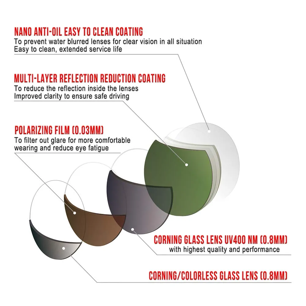 Bnus Yacht polarized sunglasses for men corning glass lens Driving Golf shades italy made (B7248-Black/G-15 Polarized, Glass lens)