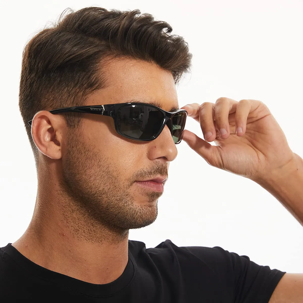 Bnus Yacht polarized sunglasses for men corning glass lens Driving Golf shades italy made (B7248-Black/G-15 Polarized, Glass lens)