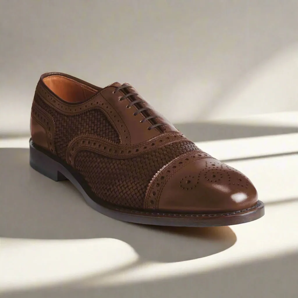 Brown Braided Leather Morice Brogue Oxfords - Formals Shoes
