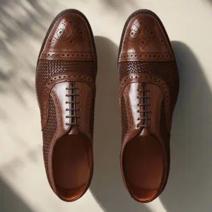 Brown Braided Leather Morice Brogue Oxfords - Formals Shoes