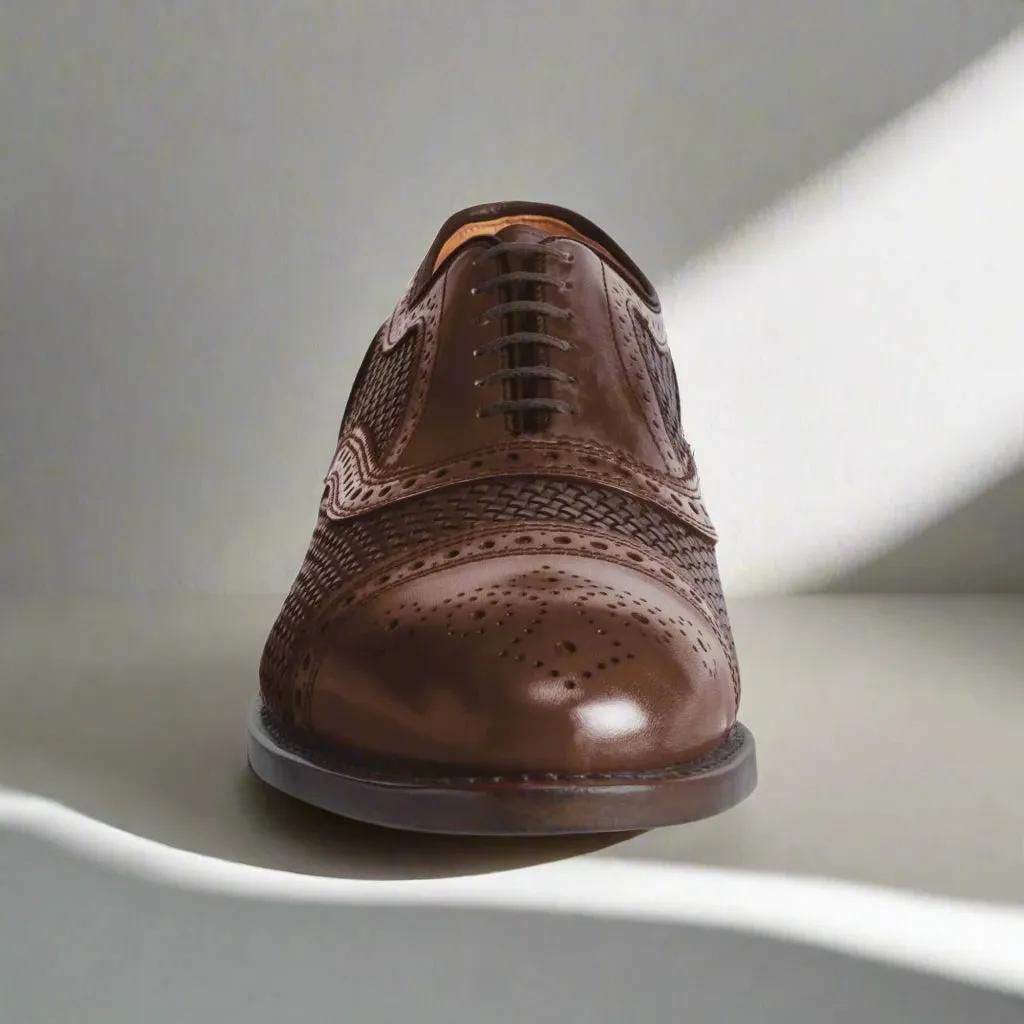 Brown Braided Leather Morice Brogue Oxfords - Formals Shoes