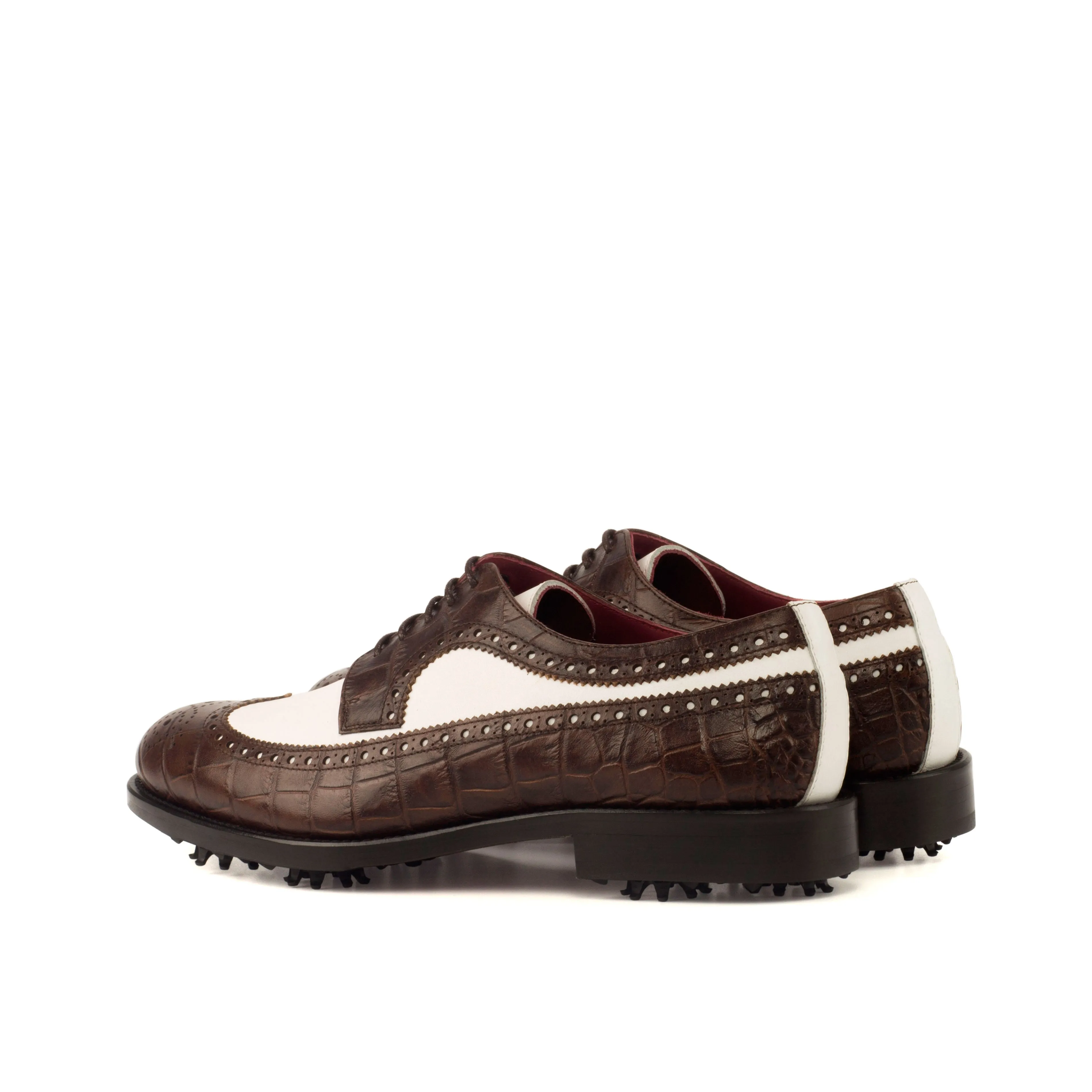 Brown Croco & White Calf Leather Brogue Golf Shoes