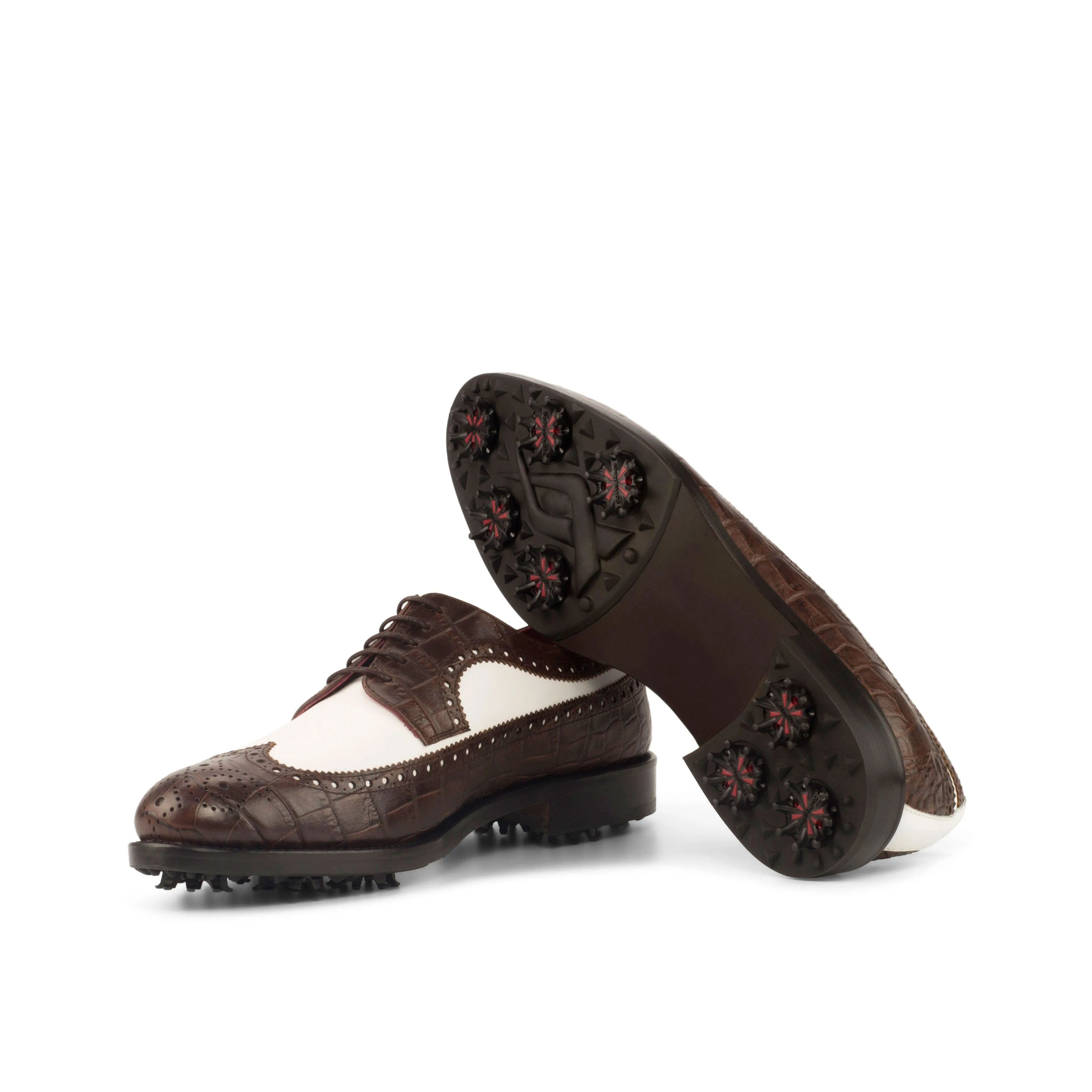 Brown Croco & White Calf Leather Brogue Golf Shoes