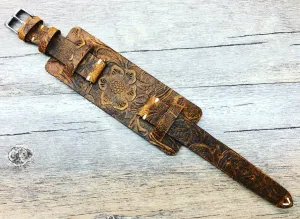 Brown Genuine Leather Bund Strap 18mm 19mm 20mm, Leather Engraving Watch Band, wrist watch band replacement for 21mm lug, Christmas Gift ideas for Husband