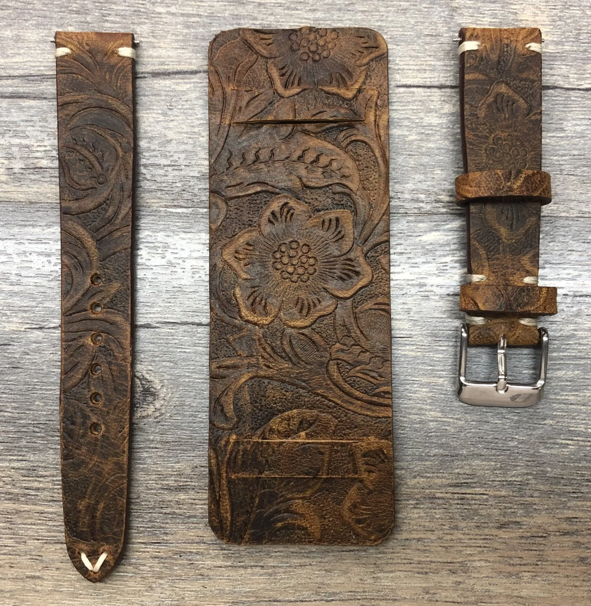 Brown Genuine Leather Bund Strap 18mm 19mm 20mm, Leather Engraving Watch Band, wrist watch band replacement for 21mm lug, Christmas Gift ideas for Husband