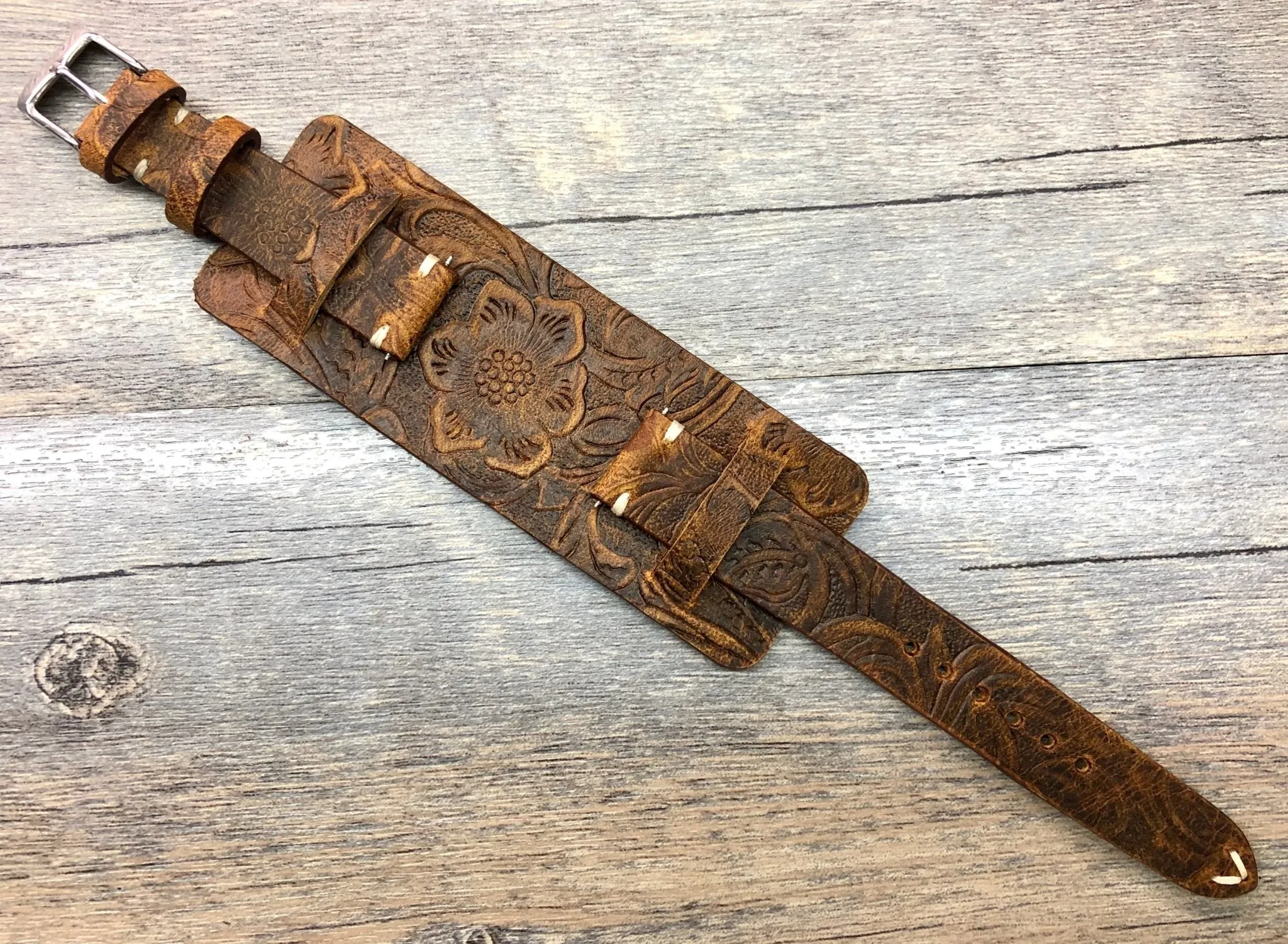 Brown Genuine Leather Bund Strap 18mm 19mm 20mm, Leather Engraving Watch Band, wrist watch band replacement for 21mm lug, Christmas Gift ideas for Husband