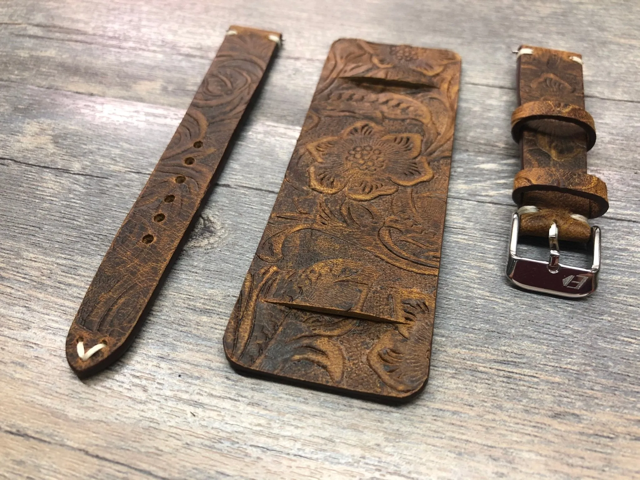 Brown Genuine Leather Bund Strap 18mm 19mm 20mm, Leather Engraving Watch Band, wrist watch band replacement for 21mm lug, Christmas Gift ideas for Husband