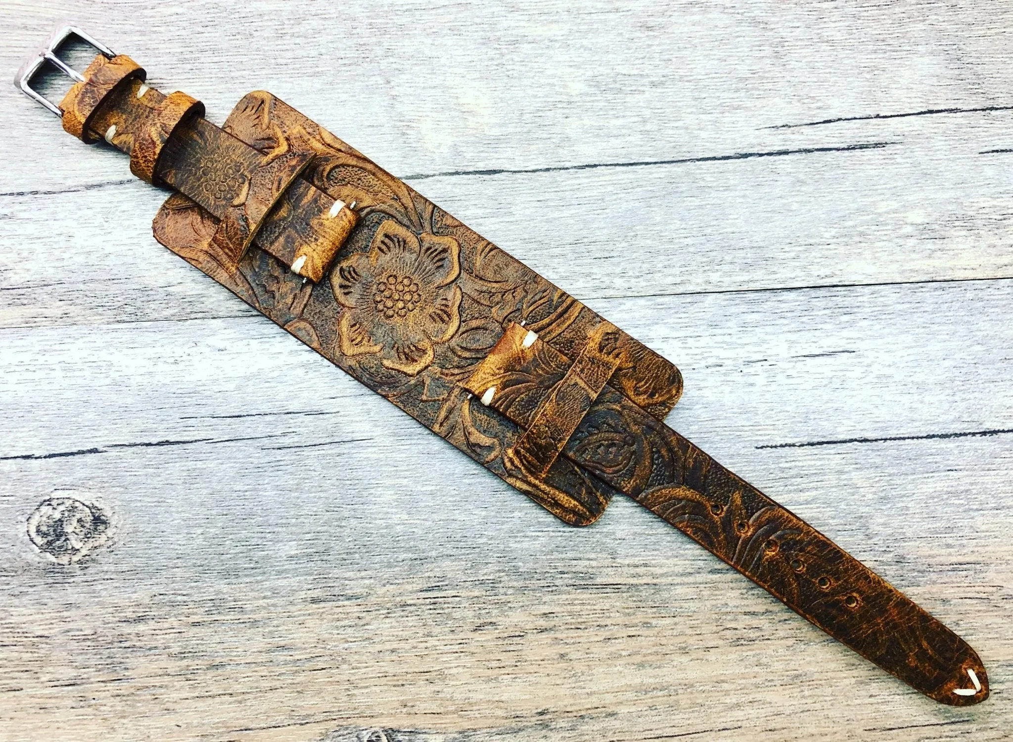 Brown Genuine Leather Bund Strap 18mm 19mm 20mm, Leather Engraving Watch Band, wrist watch band replacement for 21mm lug, Christmas Gift ideas for Husband