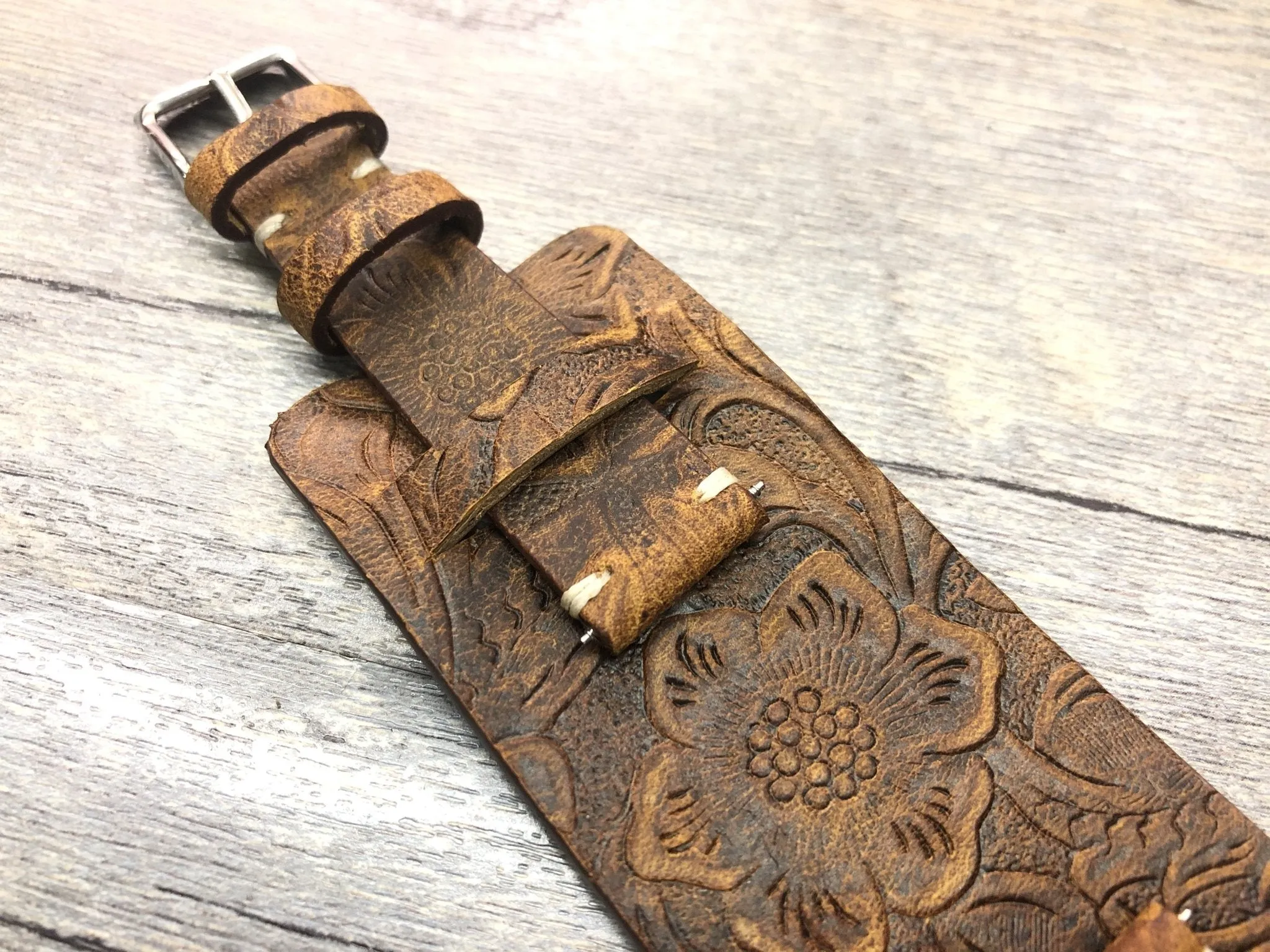 Brown Genuine Leather Bund Strap 18mm 19mm 20mm, Leather Engraving Watch Band, wrist watch band replacement for 21mm lug, Christmas Gift ideas for Husband