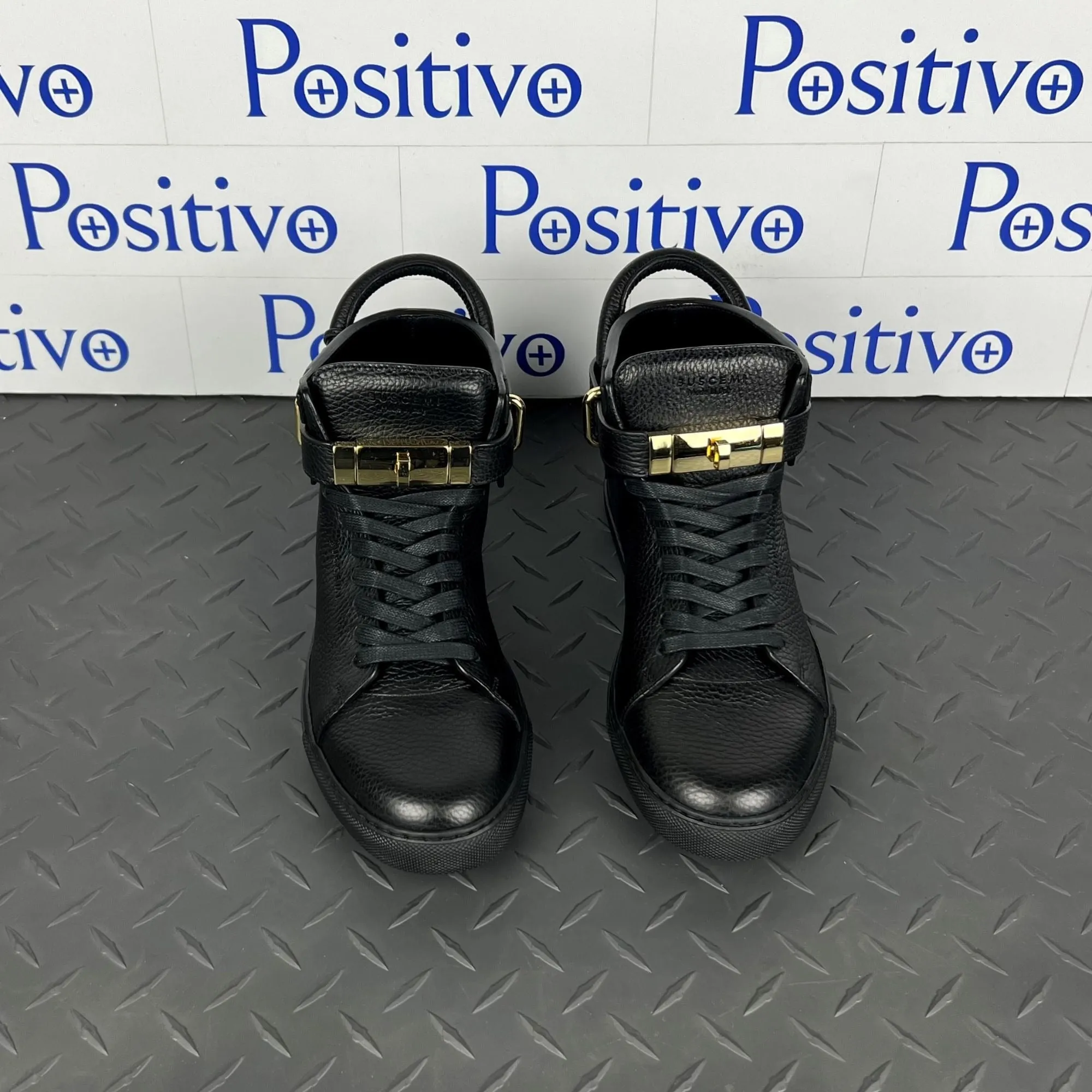 Buscemi Mens 100MM Black Leather Sneakers SAMPLE