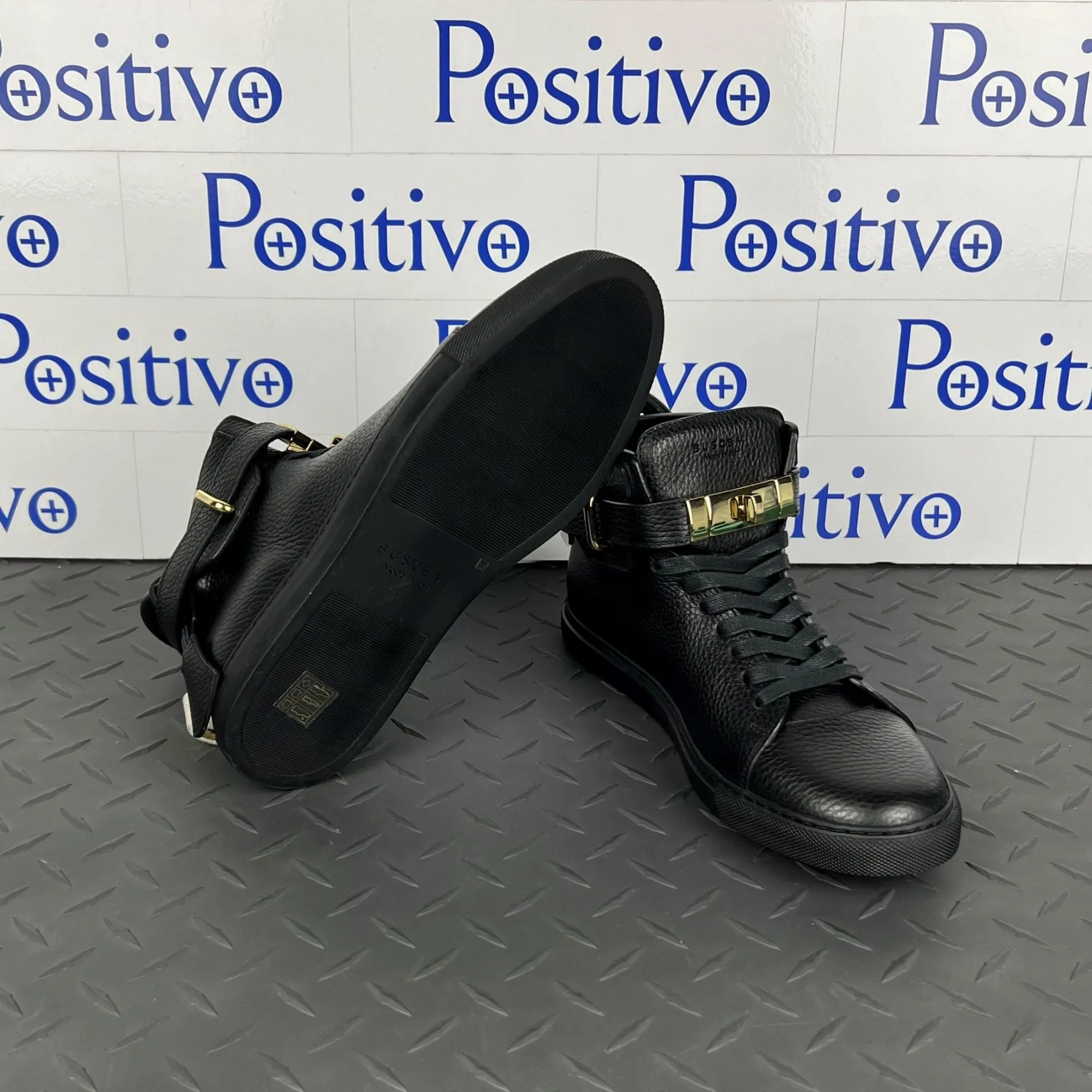 Buscemi Mens 100MM Black Leather Sneakers SAMPLE