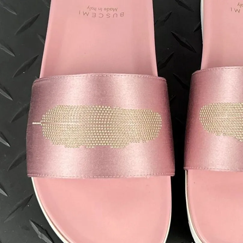 Buscemi Women's Slide Satin Dusty Pink Leather Sandals