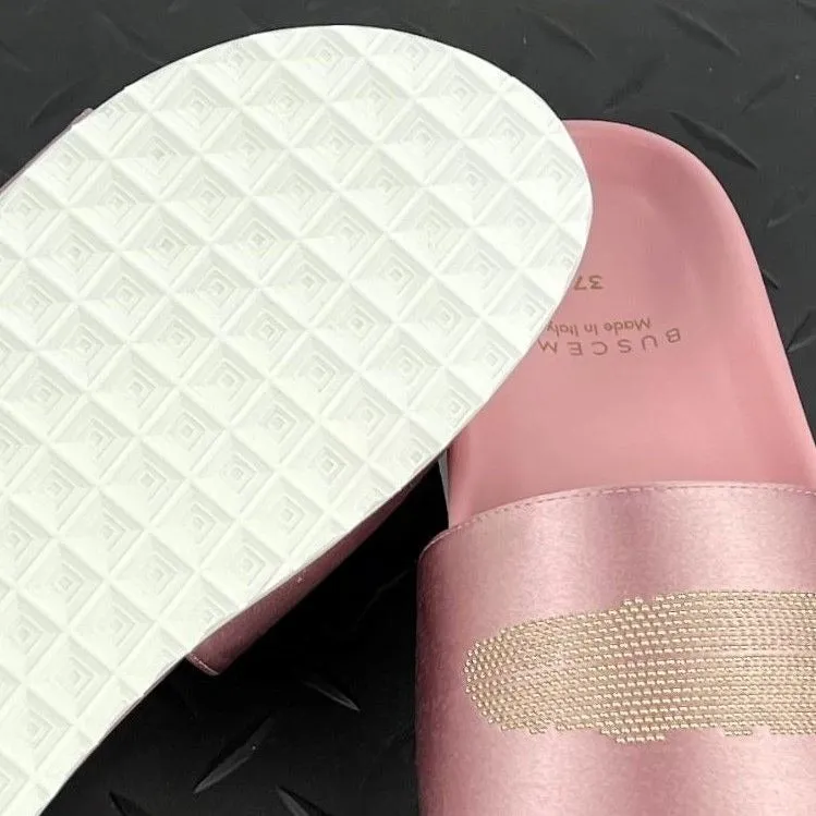 Buscemi Women's Slide Satin Dusty Pink Leather Sandals