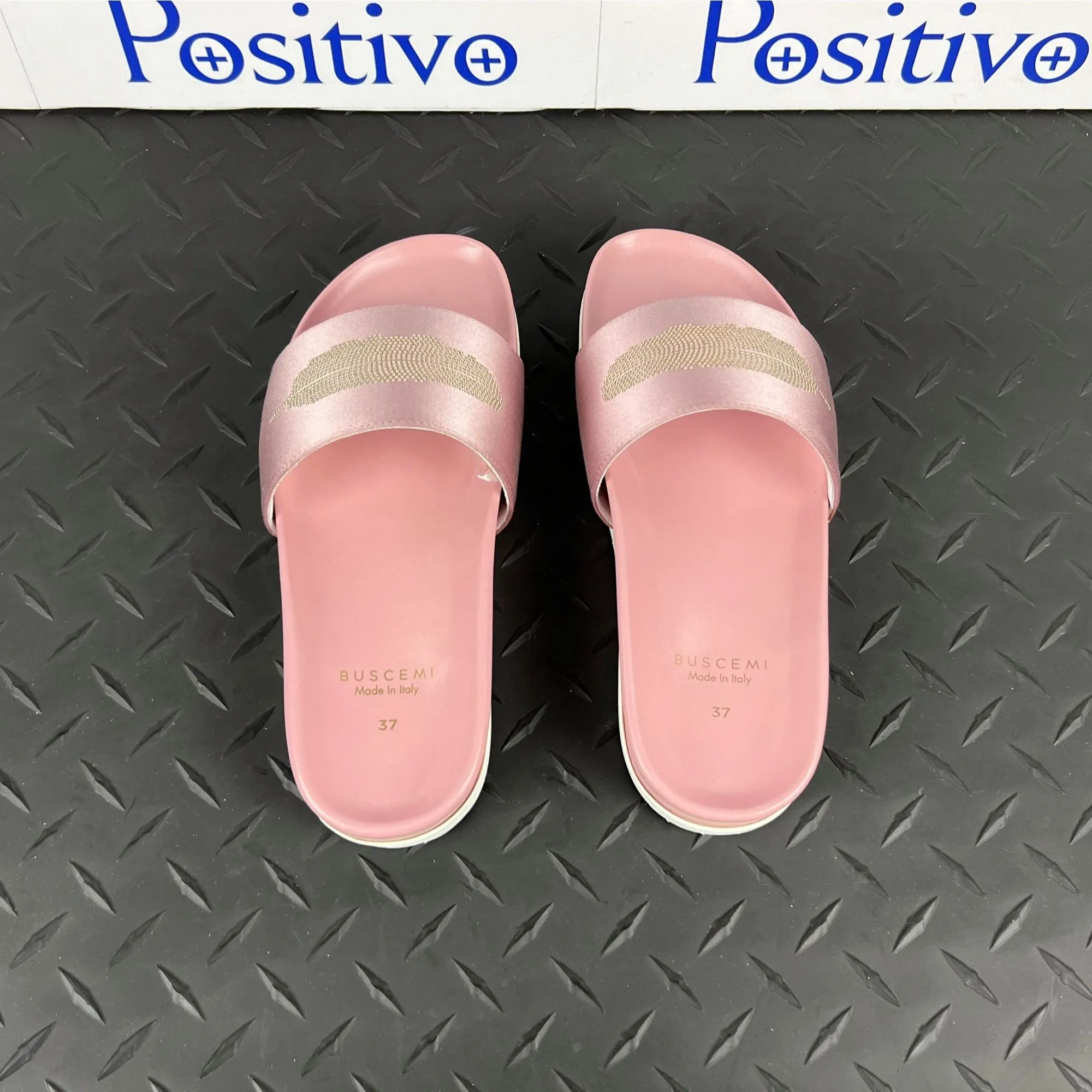 Buscemi Women's Slide Satin Dusty Pink Leather Sandals