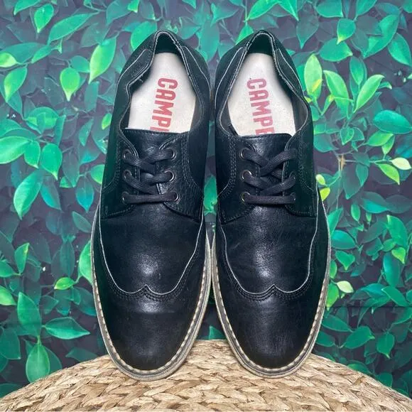 Camper black leather oxford lace