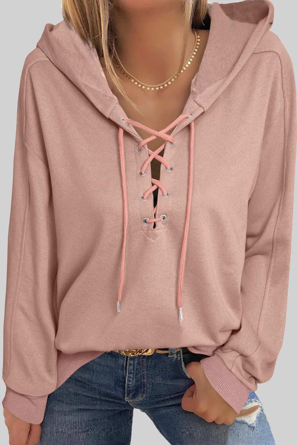Carolina Lace Up Long Sleeve Hoodie