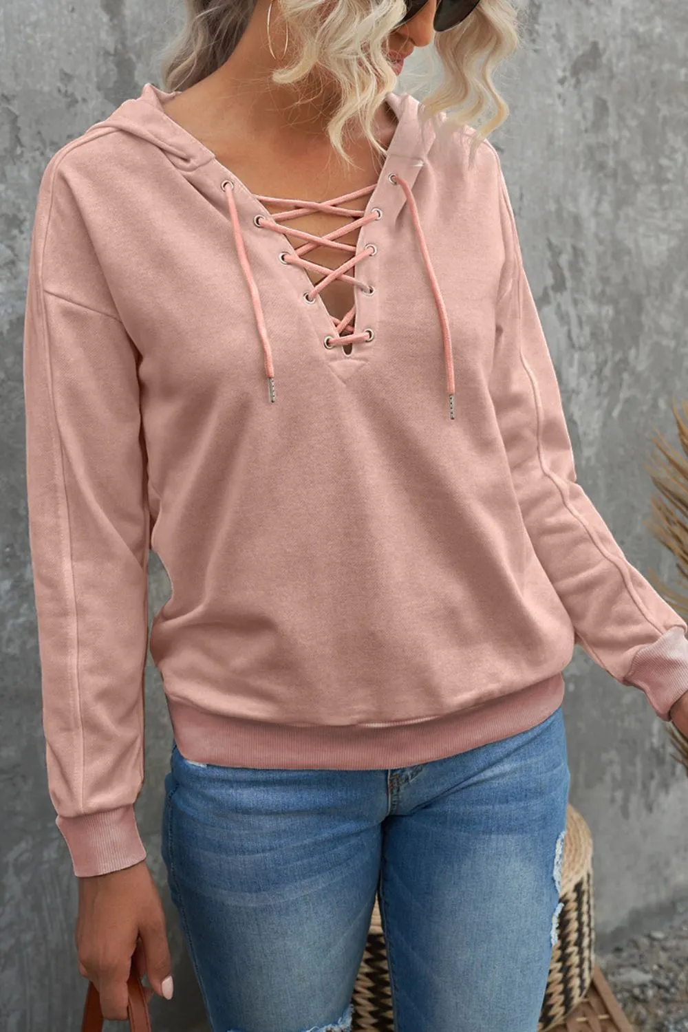 Carolina Lace Up Long Sleeve Hoodie