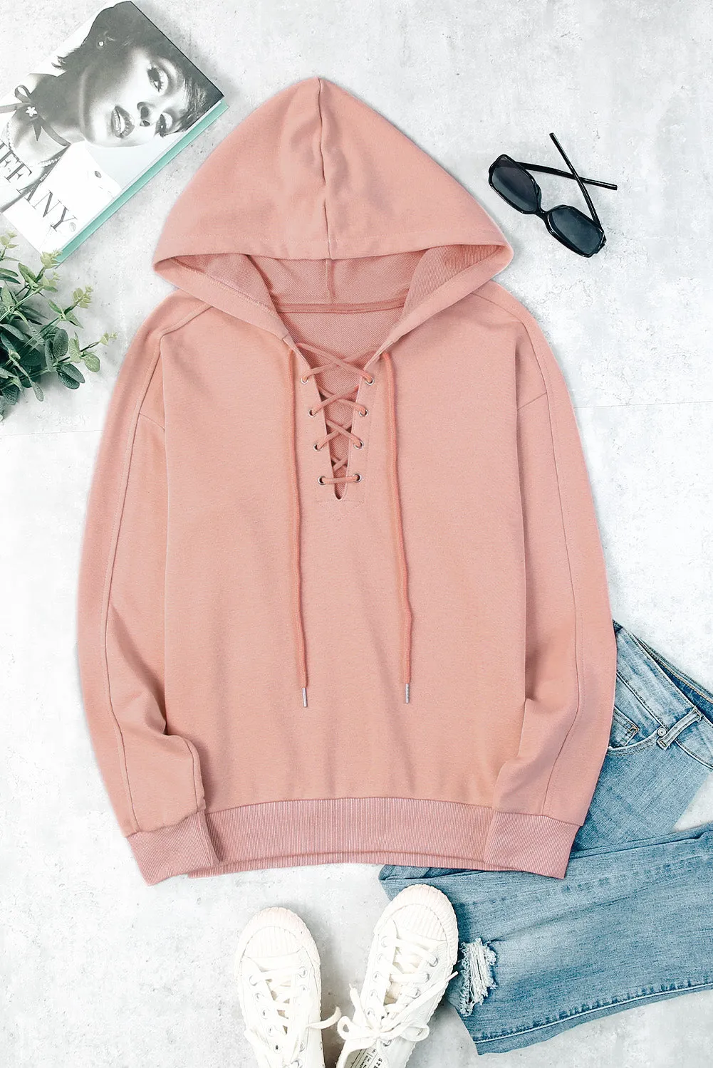 Carolina Lace Up Long Sleeve Hoodie