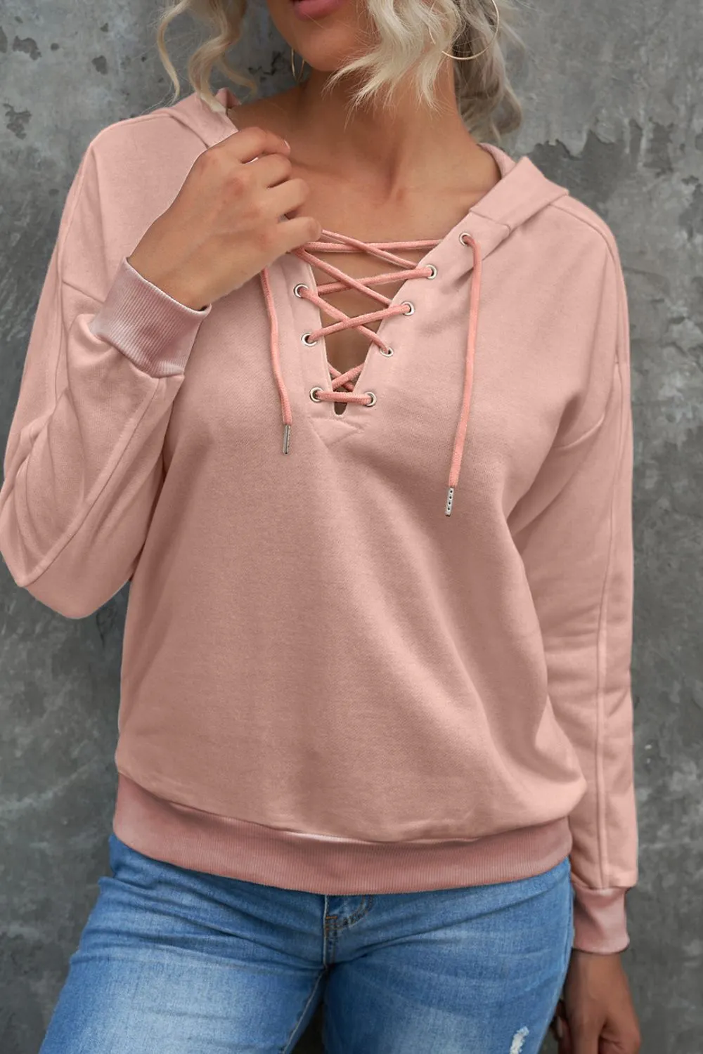 Carolina Lace Up Long Sleeve Hoodie