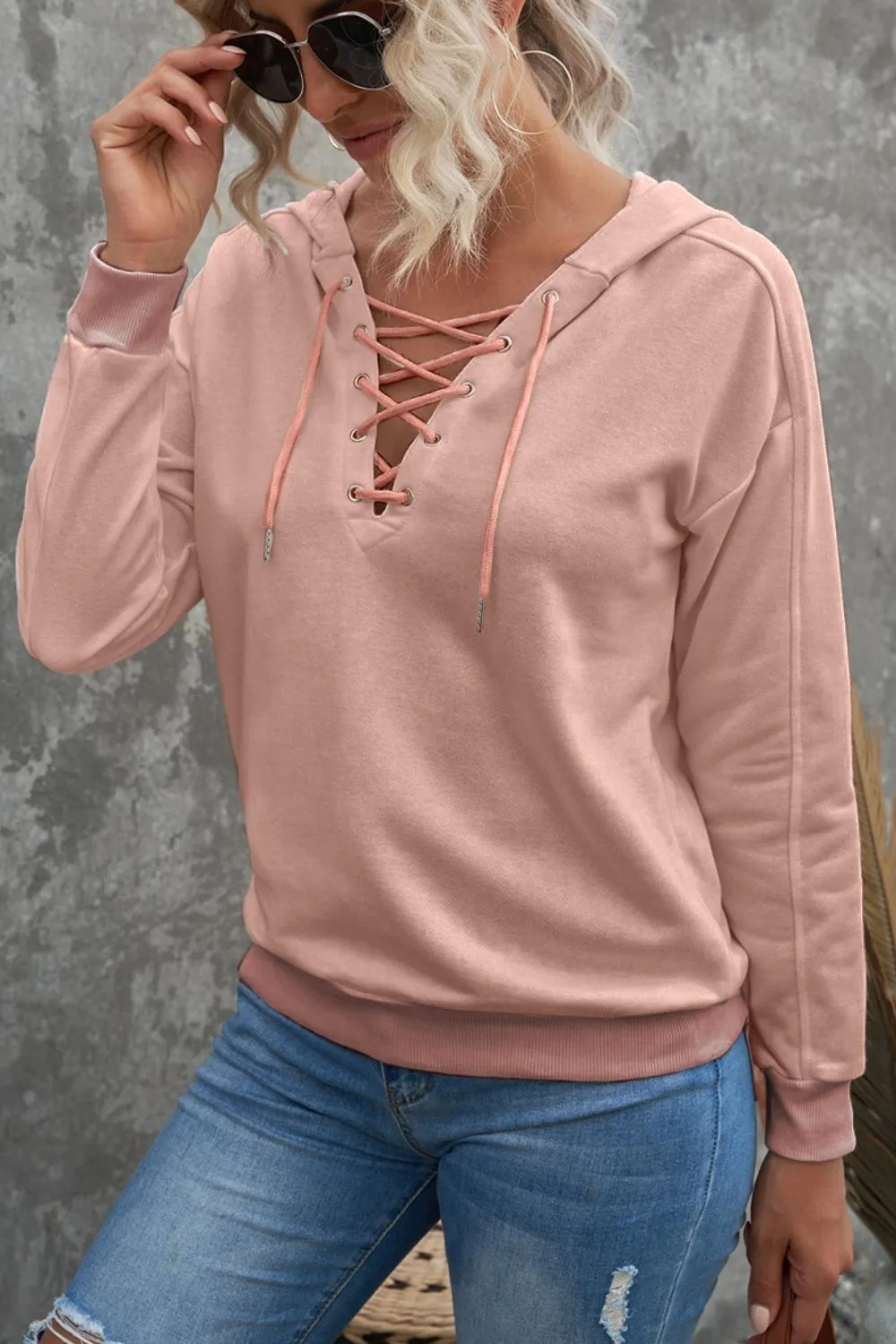 Carolina Lace Up Long Sleeve Hoodie