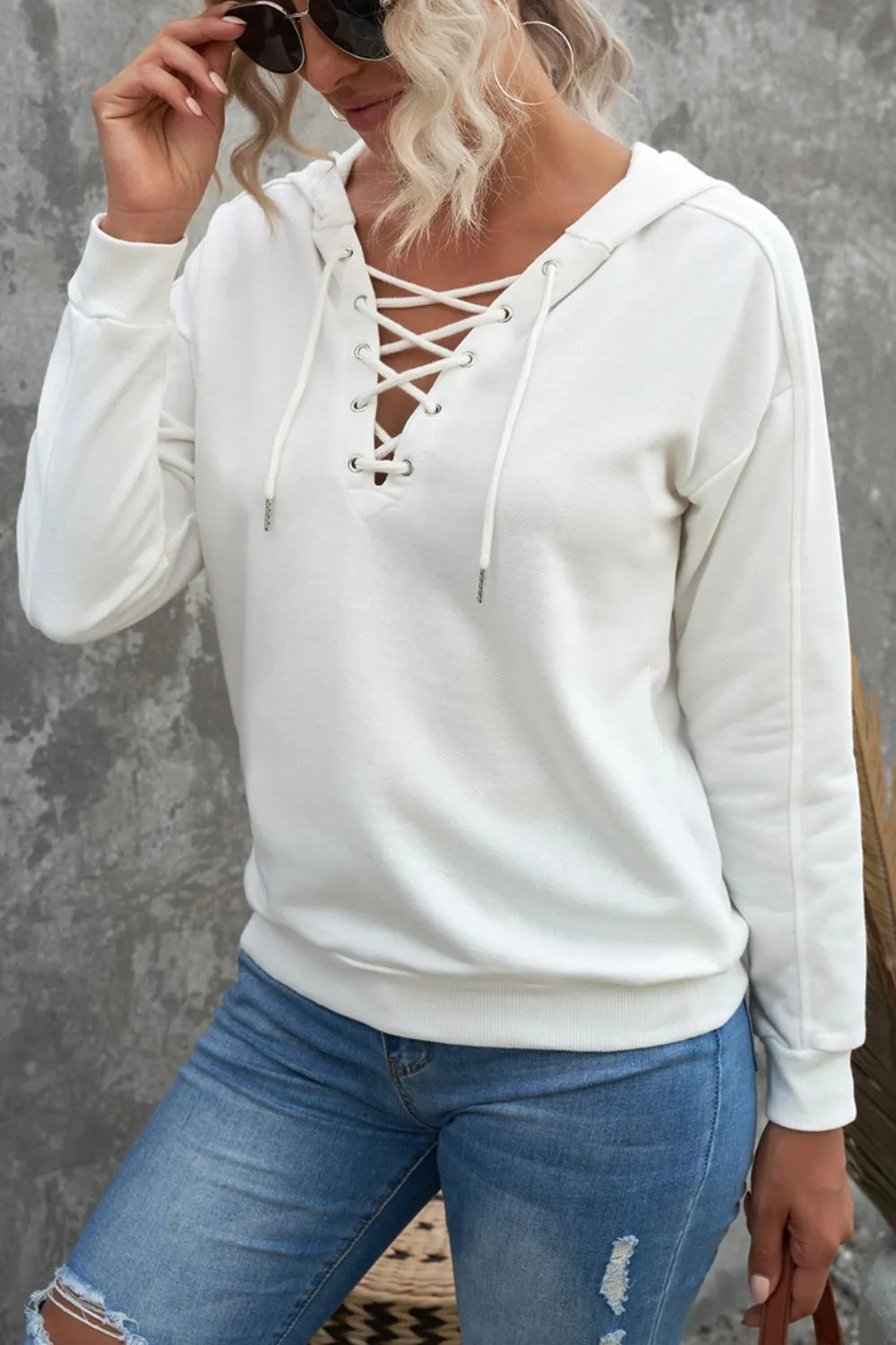 Carolina Lace Up Long Sleeve Hoodie