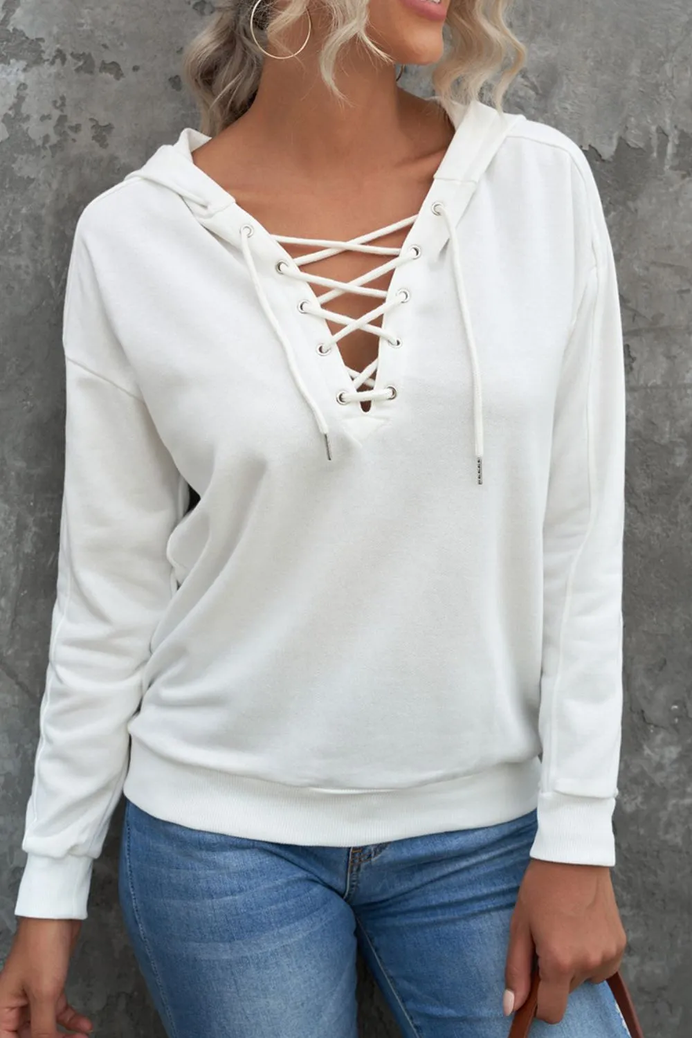 Carolina Lace Up Long Sleeve Hoodie