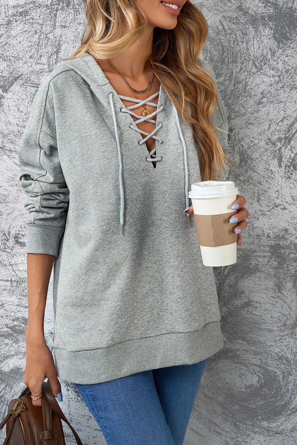 Carolina Lace Up Long Sleeve Hoodie