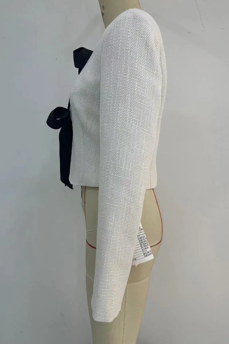 Casual Daily Solid Color Lace Up Contrast O Neck Outerwear