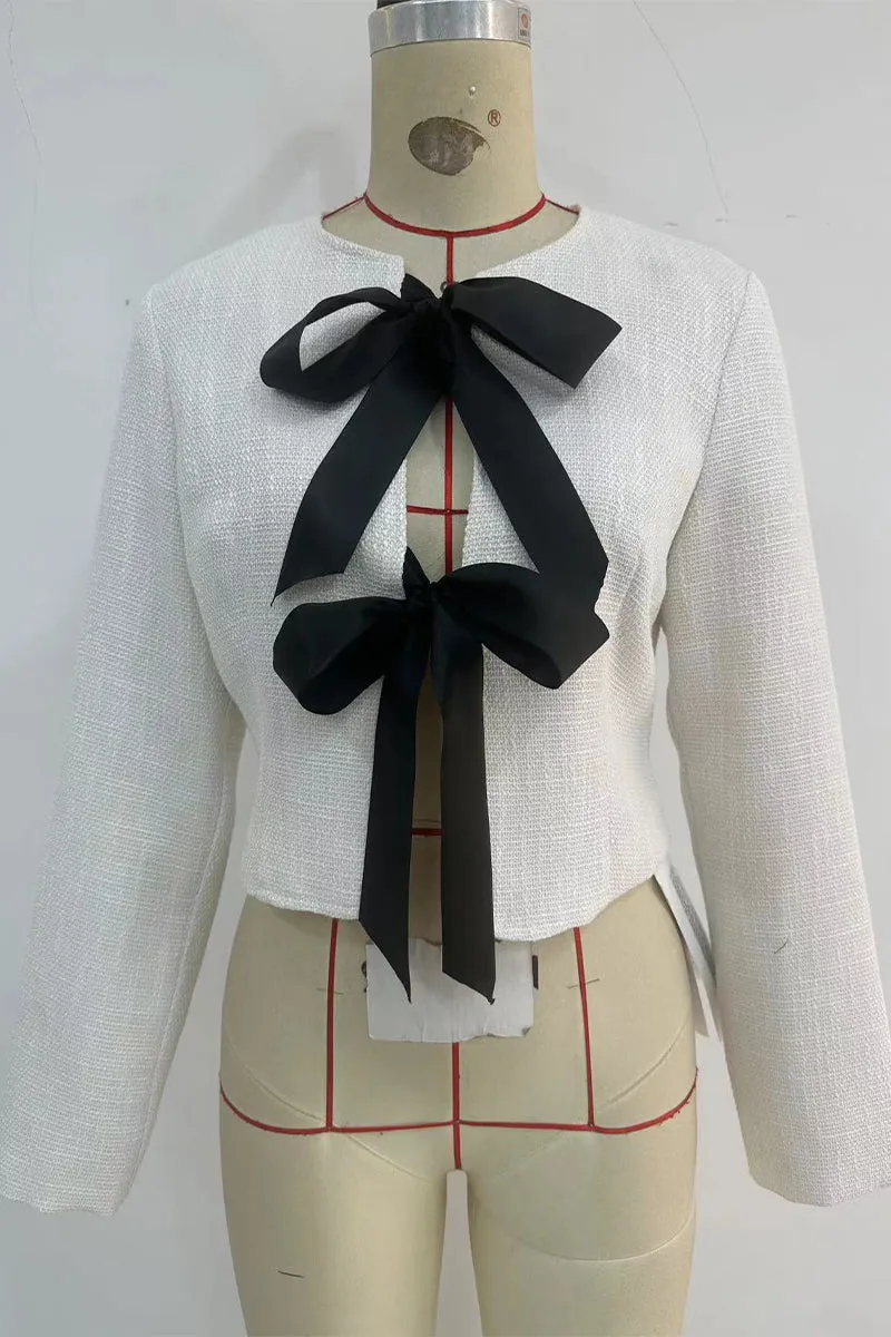 Casual Daily Solid Color Lace Up Contrast O Neck Outerwear