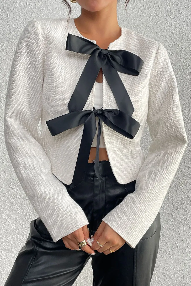 Casual Daily Solid Color Lace Up Contrast O Neck Outerwear