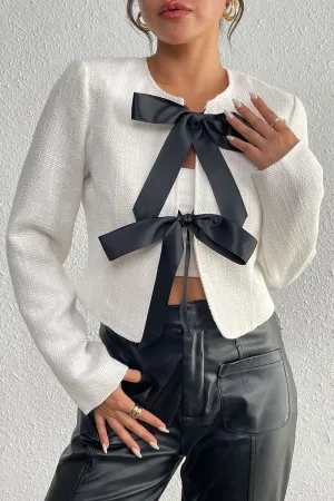 Casual Daily Solid Color Lace Up Contrast O Neck Outerwear