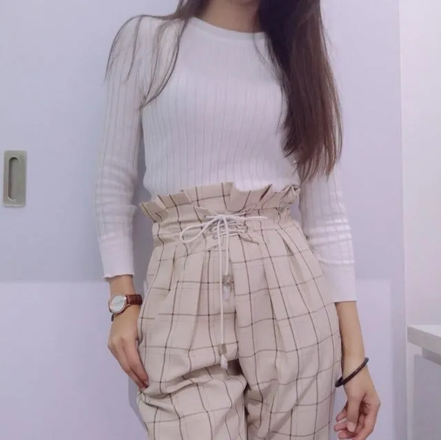 casual lace up ankle-length pants