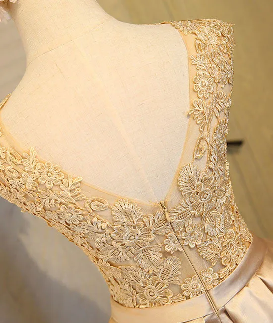 Champagne lace short prom dress, cute homecoming dress