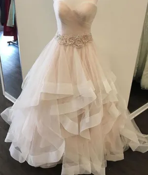 Champagne sweetheart tulle long prom dress, evening dress