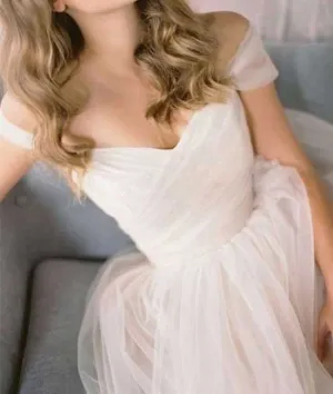 Champagne tulle long prom dress, tulle wedding dress