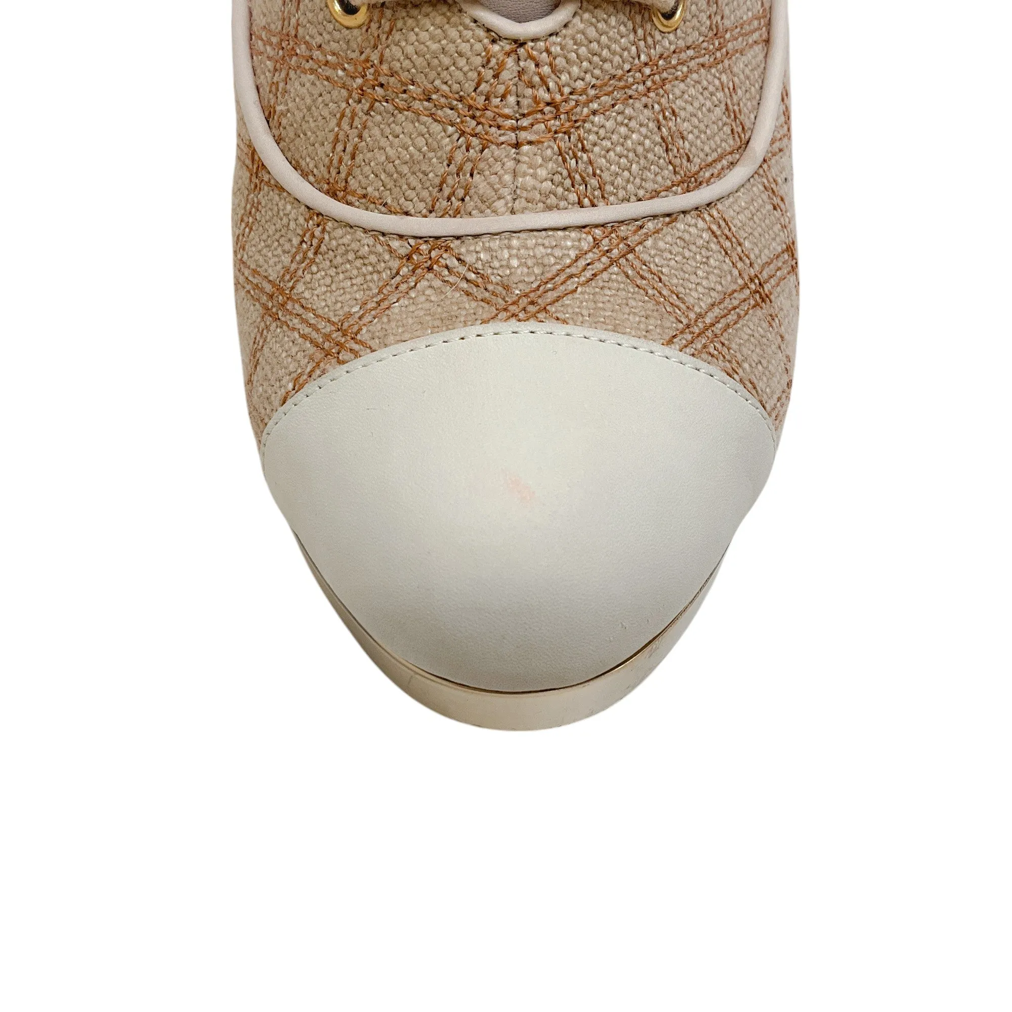 Chanel Beige Plaid Lace Up Oxford Pumps