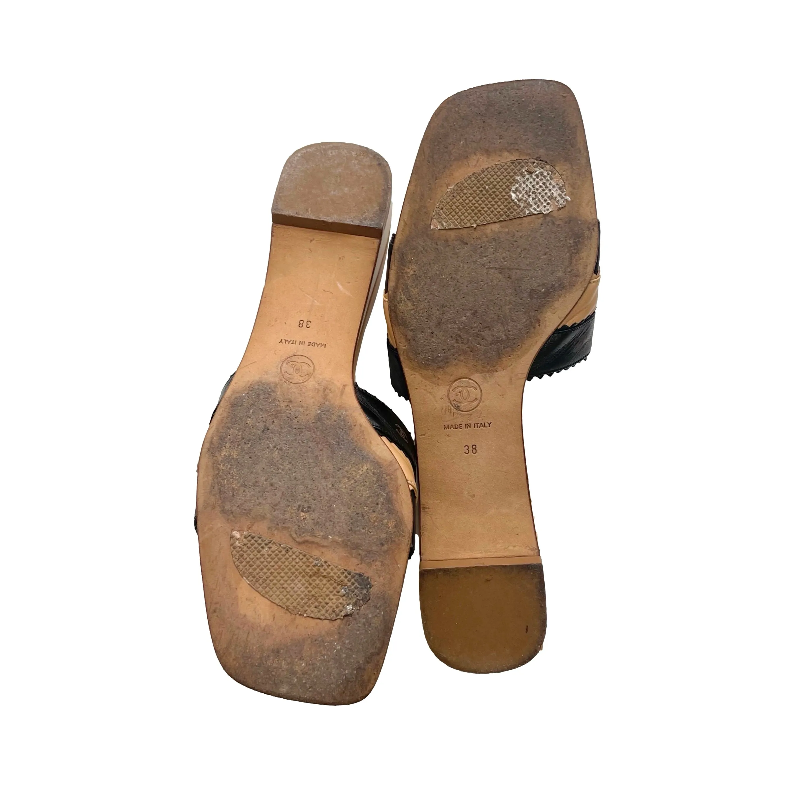 Chanel Two Tone Logo Sandals