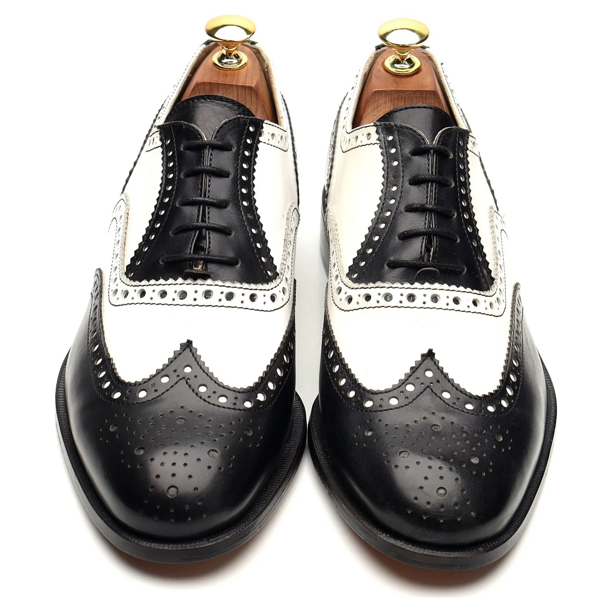 'Chicago' Black and White Leather Oxford Spectator Brogue UK 8.5