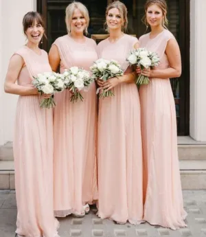 Chiffon Pink Long Bridesmaid Dress, Bridesmaid Dresses