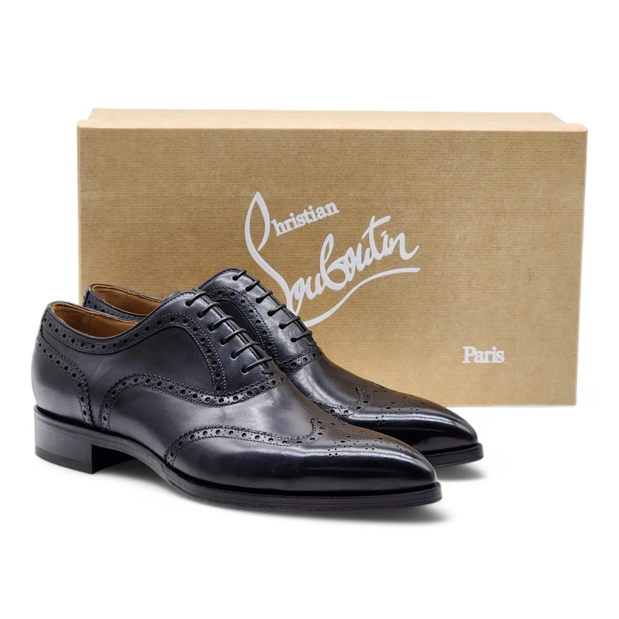 Christian Louboutin Cousin Platerissimo Brogue Shoes - Leather - Black - 41.5